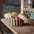 MÄVINN Box with lid, banana fibre/black stripe pattern