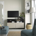 BESTÅ TV bench with doors, black-brown/Lappviken/Stubbarp light grey/beige, 120x42x74 cm