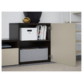 BESTÅ TV storage combination/glass doors, black-brown/Selsviken high-gloss/beige smoked glass, 300x42x211 cm