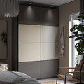 PAX / MEHAMN Wardrobe, double sided dark grey/beige, 150x66x236 cm