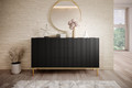 Cabinet with 2 Doors & 3 Drawers Nicole 150cm, matt black/gold legs