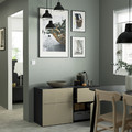 BESTÅ Storage combination w doors/drawers, black-brown/Selsviken high-gloss/beige, 120x42x65 cm