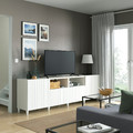 BESTÅ TV bench with doors and drawers, white, Sutterviken/Kabbarp white, 240x42x74 cm