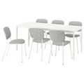 VIHALS / VIHALS Table and 6 chairs, white/white Tibbleby beige-grey, 120/180x74 cm