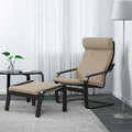 POÄNG Armchair and footstool, black-brown/Hillared beige