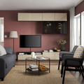 BESTÅ TV storage combination/glass doors, black-brown/Selsviken high-gloss/beige smoked glass, 240x42x231 cm