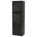 BESTÅ Storage combination w glass doors, black-brown/Lappviken black-brown clear glass, 60x42x193 cm