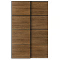 MEHAMN Pair of sliding doors, black/double sided walnut, 150x236 cm