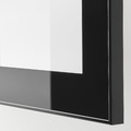 BESTÅ TV storage combination/glass doors, black-brown/Selsviken high-gloss/black clear glass, 240x42x231 cm