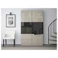BESTÅ Storage combination w/glass doors, black-brown, Selsviken high-gloss/beige, dimmed glass, 120x40x192 cm