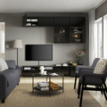BESTÅ TV storage combination/glass doors, black-brown/Selsviken high-gloss/black smoked glass, 240x42x231 cm