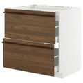 METOD / MAXIMERA Base cab f hob/2 fronts/2 drawers, white/Stensta dark brown ash veneer, 80x60 cm