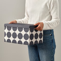 TJENA Storage box with lid, white black/dotted, 25x35x20 cm