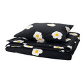 ÖGONLOCKSMAL Duvet cover and pillowcase, black/white/yellow, 150x200/50x60 cm
