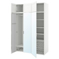 PLATSA Wardrobe w 6 doors, white STRAUMEN mirror glass /SANNIDAL white, 140x57x221 cm