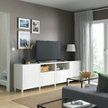BESTÅ TV bench with doors and drawers, white/Smeviken/Kabbarp white, 240x42x74 cm