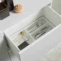 BESTÅ Storage combination w doors/drawers, white stained oak effect/Selsviken high-gloss/white, 120x42x65 cm