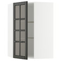METOD Corner wall cab w shelves/glass dr, white/Bodbyn black, 68x100 cm