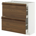 METOD / MAXIMERA Base cab with 2 fronts/3 drawers, white/Stensta dark brown ash veneer, 80x37 cm