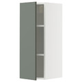 METOD Wall cabinet with shelves, white/Nickebo matt grey-green, 30x80 cm
