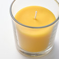 SVARTOXBÄR Scented candle in glass, Mimosa/yellow, 25 hr