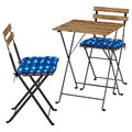 TÄRNÖ Table+2 chairs, outdoor, foldable black/light brown stained/foldable Klösan dark blue, 55x54 cm
