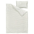 BANDKNIPPE Duvet cover and pillowcase, white/green, 150x200/50x60 cm