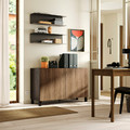 BESTÅ Storage combination with doors, black-brown/Lappviken/Stubbarp walnut effect, 120x42x74 cm