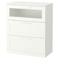 BRIMNES Chest of Drawers, 3 drawers, white/frosted glass, 78x95 cm