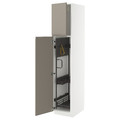 METOD High cabinet with cleaning interior, white/Upplöv matt dark beige, 40x60x200 cm