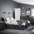 MALM Bed frame, high, w 4 storage boxes, black-brown/Lindbåden, 140x200 cm