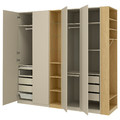 PAX / REINSVOLL Wardrobe combination, grey-beige grey-beige/oak effect, 255x60x236 cm