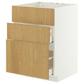METOD / MAXIMERA Base cab f hob/int extractor w drw, white/Sinarp oak veneer, 60x60 cm