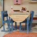 OMMJÄNGE Drop-leaf table, pine/stained blue, 134x82 cm