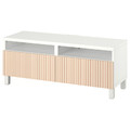 BESTÅ TV bench with drawers, white/Björköviken/Stubbarp birch veneer, 120x42x48 cm
