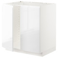 METOD Base cabinet for sink + 2 doors, white/Voxtorp high-gloss/white, 80x60 cm