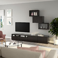 BESTÅ TV storage combination/glass doors, black-brown/Lappviken black-brown clear glass, 240x42x190 cm