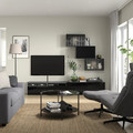 BESTÅ TV storage combination/glass doors, black Selsviken/Fällsvik anthracite, 240x42x190 cm
