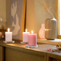 LOTSFÅGEL Scented pillar candle, Pink flowers pink, 30 hr, 3-pack