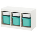 TROFAST Storage combination with boxes, white, turquoise, 99x44x56 cm