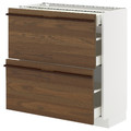 METOD / MAXIMERA Base cab with 2 fronts/3 drawers, white/Stensta dark brown ash veneer, 80x37 cm