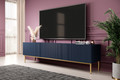 TV Cabinet Nicole 200 cm, dark blue/gold legs
