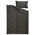 BRUDKRUSBÄR Duvet cover and pillowcase, black multicolour/floral pattern, 150x200/50x60 cm