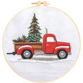 DIY Embroidery Kit: Red Pickup Truck with Christmas Tree