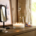 LOTSFÅGEL Scented candle in glass, 3 wicks, Fresh linen white, 25 hr