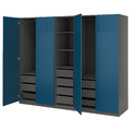 PAX / FYRUDDEN Wardrobe combination, dark grey/blue, 250x60x201 cm