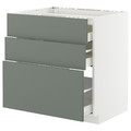 METOD / MAXIMERA Base cab f hob/3 fronts/3 drawers, white/Nickebo matt grey-green, 80x60 cm