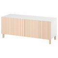 BESTÅ TV bench with doors, white Björköviken/Mejarp/birch veneer, 120x42x48 cm