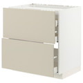 METOD / MAXIMERA Base cab f hob/2 fronts/3 drawers, white/Havstorp beige, 80x60 cm