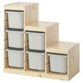 TROFAST Storage combination with boxes, light white stained pine/grey, 94x44x91 cm